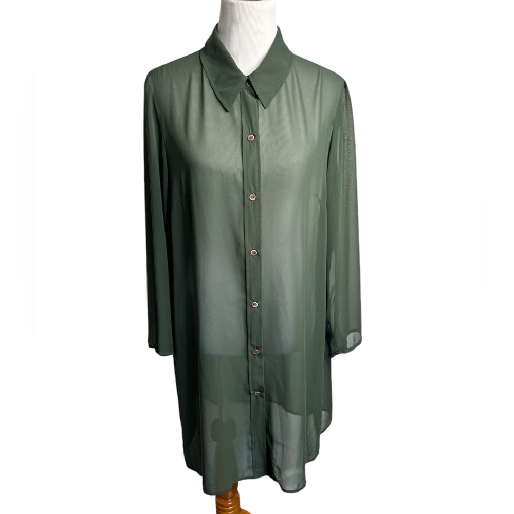 Pursuits Blouse Long Tunic Button Front Sheer Lay… - image 3